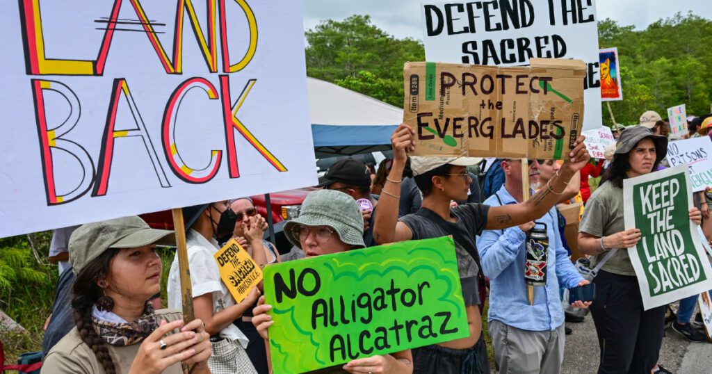 Protesters Rally Against Florida's Everglades Highway And Alligator Alcatraz