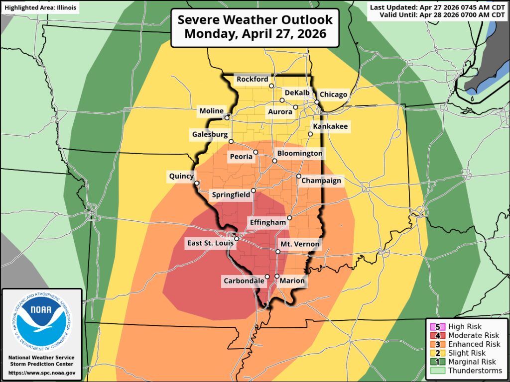 Illinois Faces Increased Tornado Threat As Severe Weather Risk Elevated