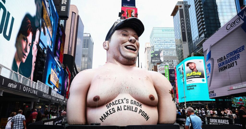 Elon Musk Mural Unveiled in Times Square to Protest Grok Elon Musk Mural Unveiled In Times Square To Protest Grok